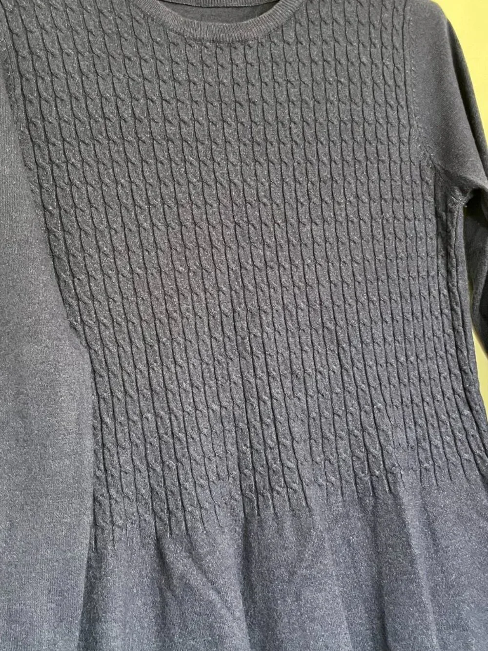Womens Navy Blue Long Sleeve Peplum mini Cable Knit Crewneck Pullover Sweater XS